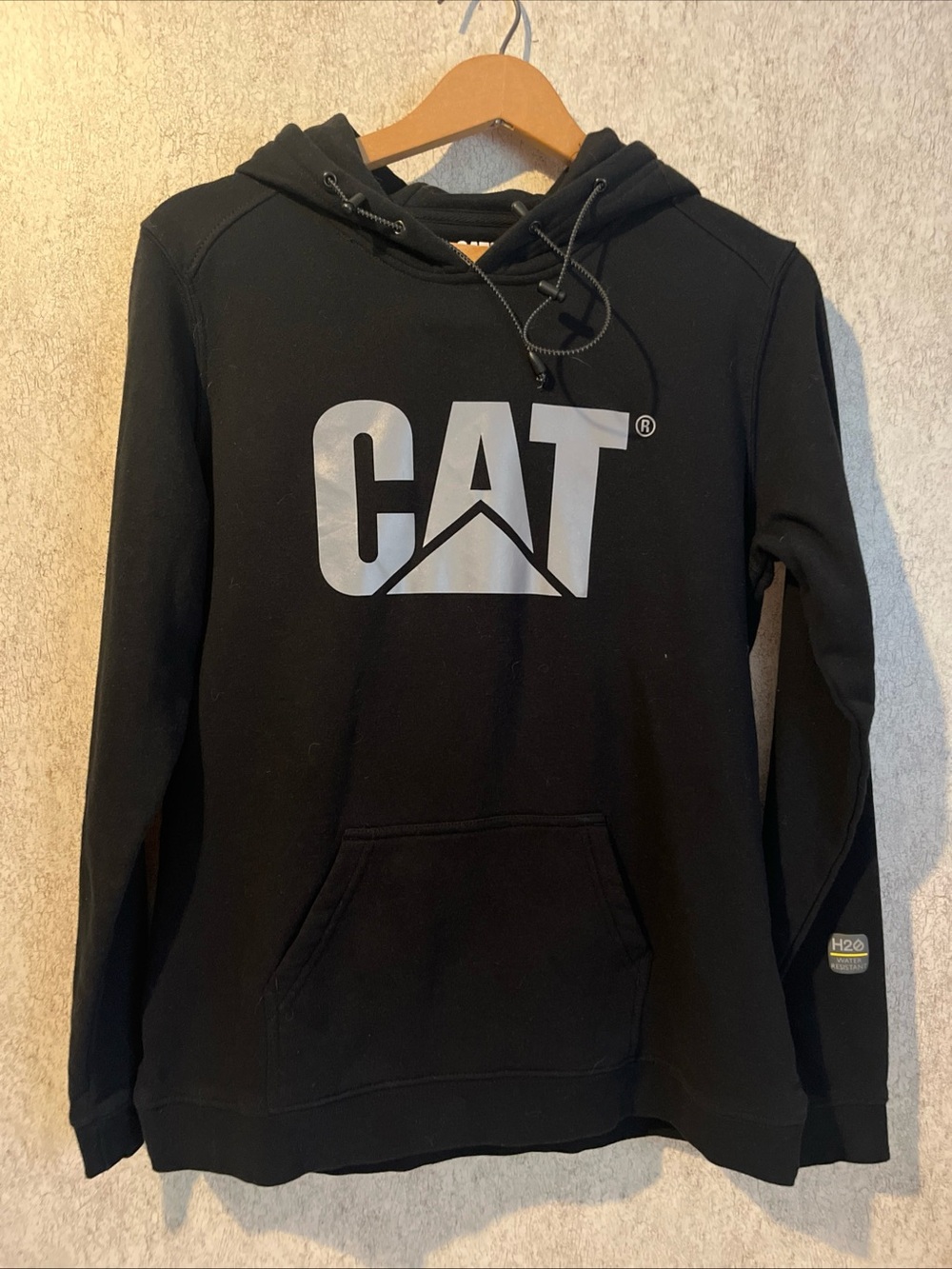 CAT caterpillar H2O pullover hoodie black w/silver logo Water Resistant Ladies L